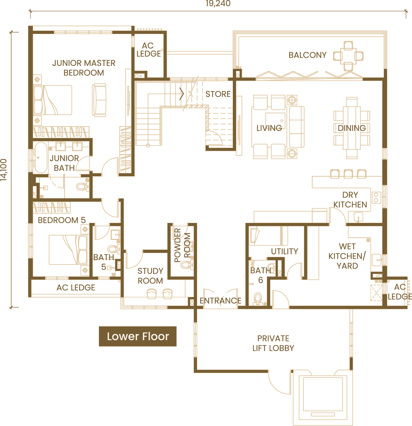 Type G1 (Duplex) · 5 Bedroom floor plan